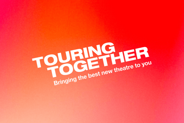 A red ombre background overlaid with a white logo which says 'Touring Together Bringing the best new theatre to you'