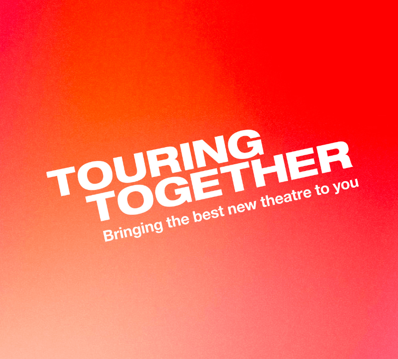 A red ombre background overlaid with a white logo which says 'Touring Together Bringing the best new theatre to you'